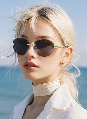 欧洲站2025新款无框太阳镜高级感女士欧美复古多边形切边简约墨镜