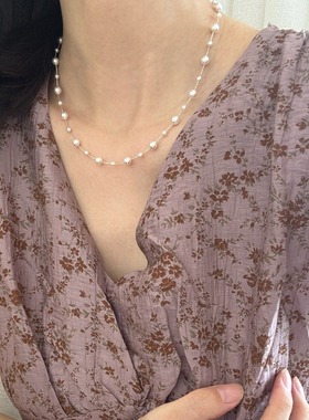 日本品质夏季满天星渐变正圆白色珍珠项链S925通体纯银简约百搭个