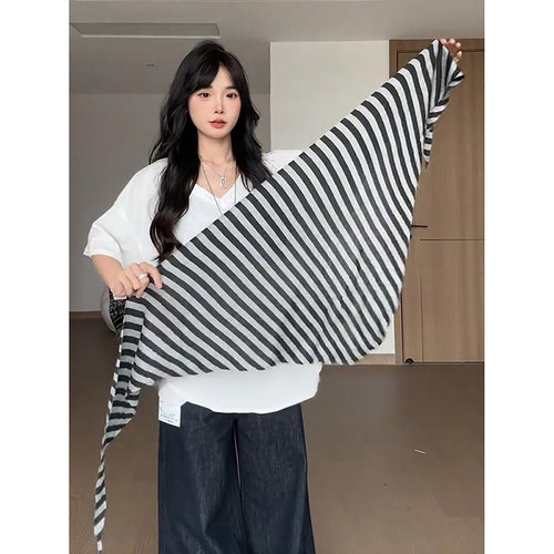 韩系条纹三角丝巾女夏季百搭