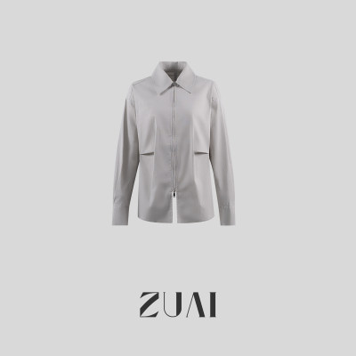 【凹造型衬衫】设计感小众双开拉链宽松气质上衣女高级感W24AC202