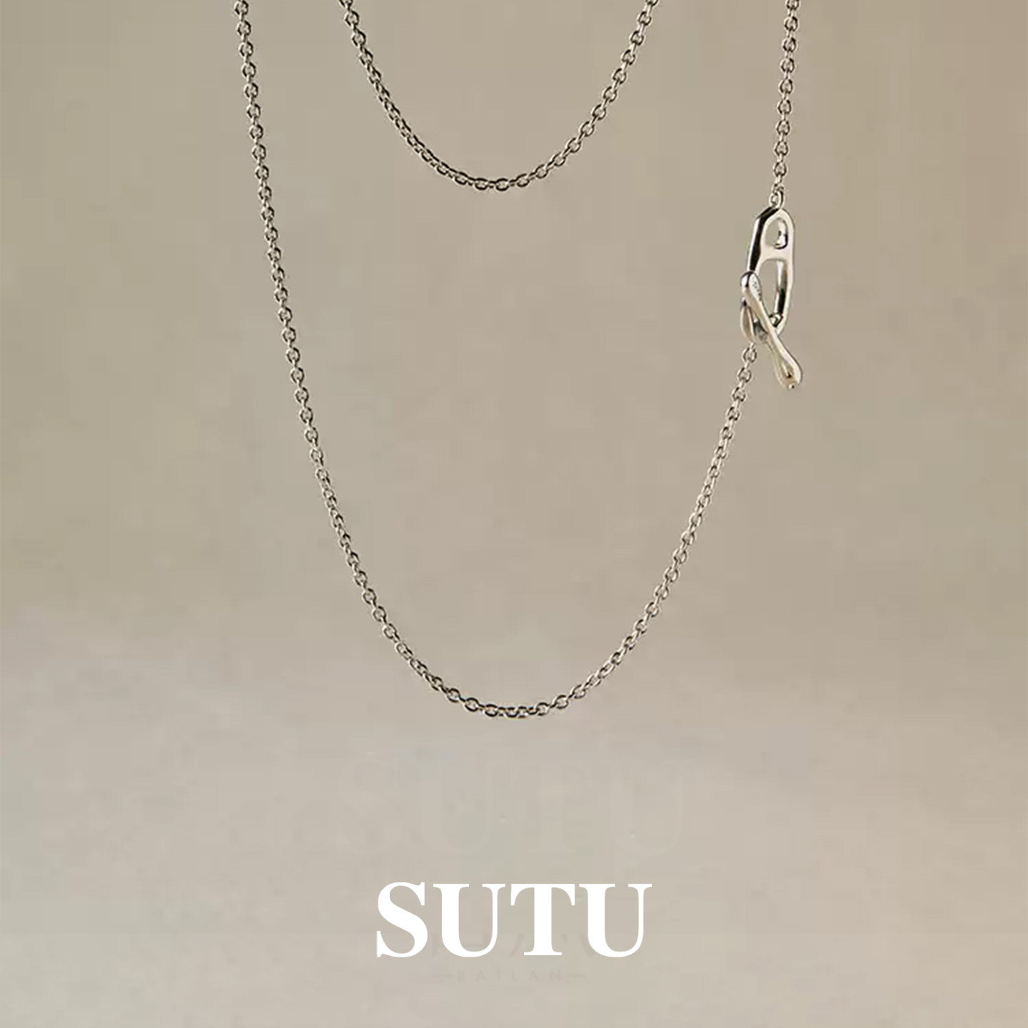 sutu素图项链s925纯银日系猪鼻子OT扣长款项链小众设计清淡风饰品