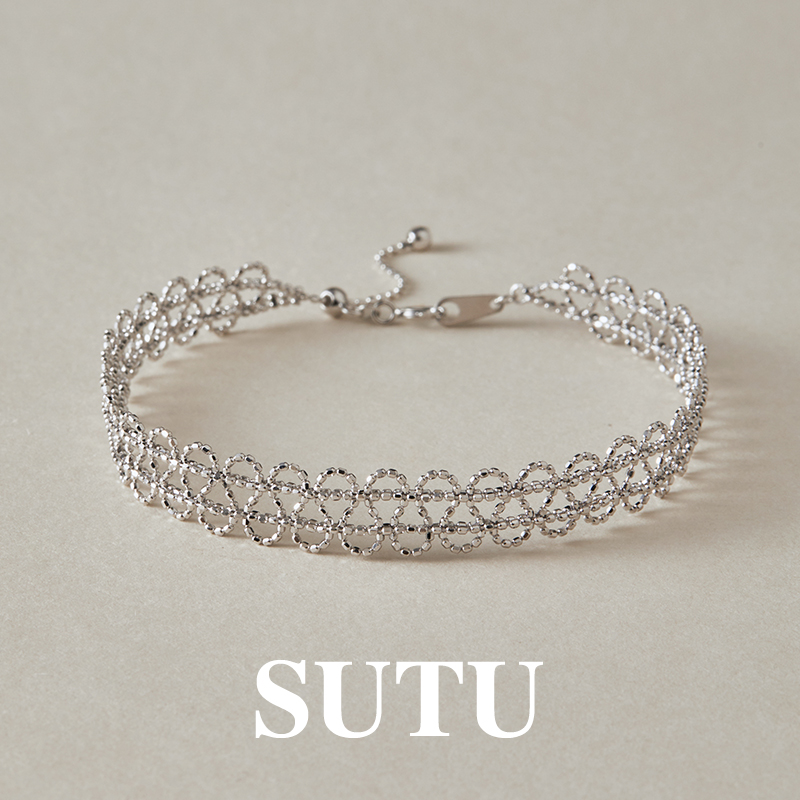 素图蕾丝手链925银精致轻奢手饰