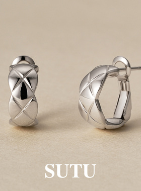 素图菱格耳钉925银极简小众设计百搭气质耳环女秋冬轻奢高级耳饰