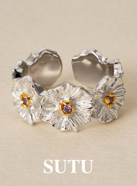 素图女925银雏菊戒指爆闪小众女