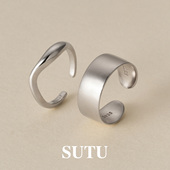 素图哑光戒指925纯银女小众设计轻奢高级素圈银饰开口可调节尾戒