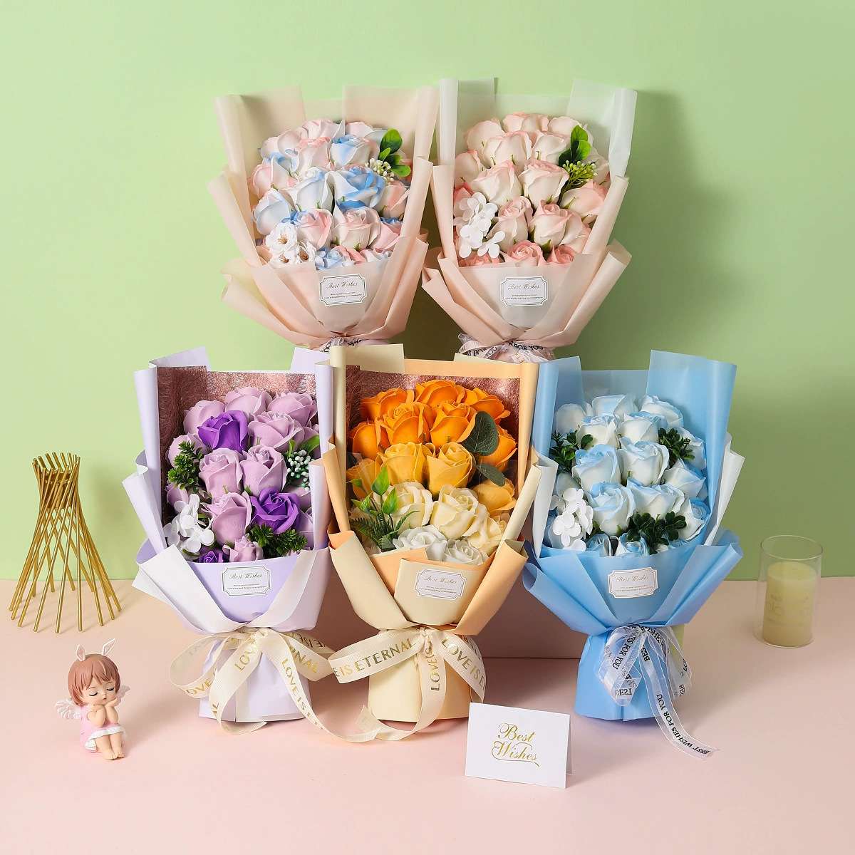 跨境热销香皂花束18朵玫瑰花束玫瑰开窗礼盒毕业季礼品仿真花