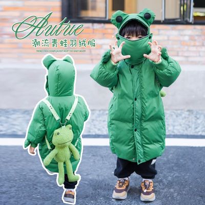 反季清仓新款儿童羽绒服男童女童中长款洋气中大童冬季亲子装青蛙