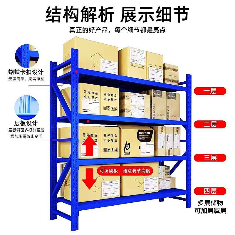 库房仓库仓储货架轻重型层板储物架多层搁板式钢制金属铁置物架子