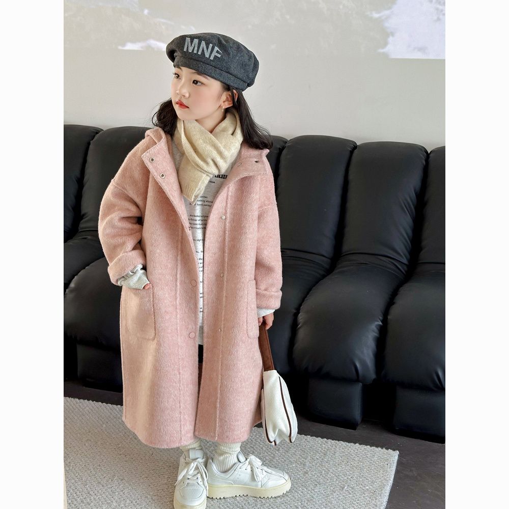 韩国童装新款男女童双面毛呢大衣儿童中大童中长款连帽时髦外套潮