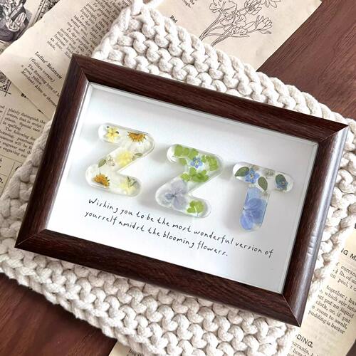 diy滴胶干花字母相框手工材料包姓名桌面摆台七夕礼物送男女朋友