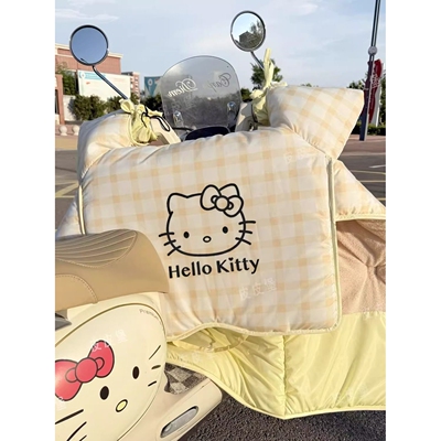 加绒加厚卡通kt猫冬季挡风被电动车防水挡雨保暖电瓶车通用2025款