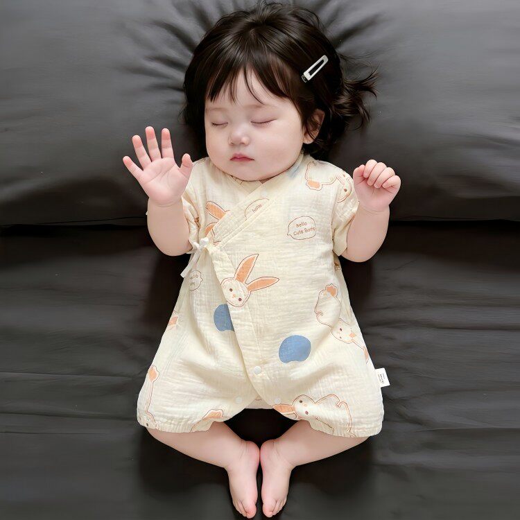 小月龄包屁衣女宝宝连身衣新生婴幼儿和尚服夏季薄款纯棉A类睡衣