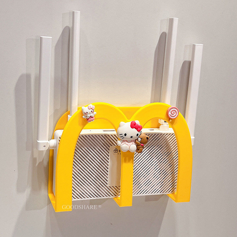 无线wifi电视机顶盒路由器置物架可爱卡通KT猫免打孔收纳盒子壁挂