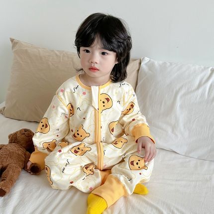 宝宝睡衣春秋款纯j棉防着凉1一3岁半儿童连体睡袋恐龙男童夏季大