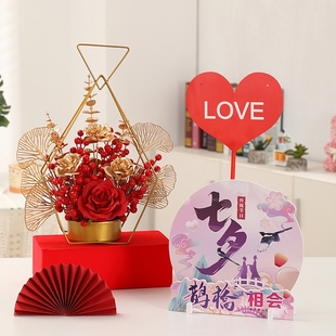 饰柜台美陈情人节氛围布置摆件前台桌面酒店装 七夕珠宝店装 扮用品