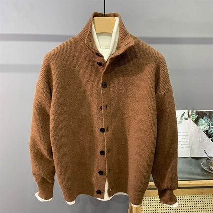 韩式慵懒风毛衣h外套男秋冬季x新款韩版潮流半高领针织开衫夹克外