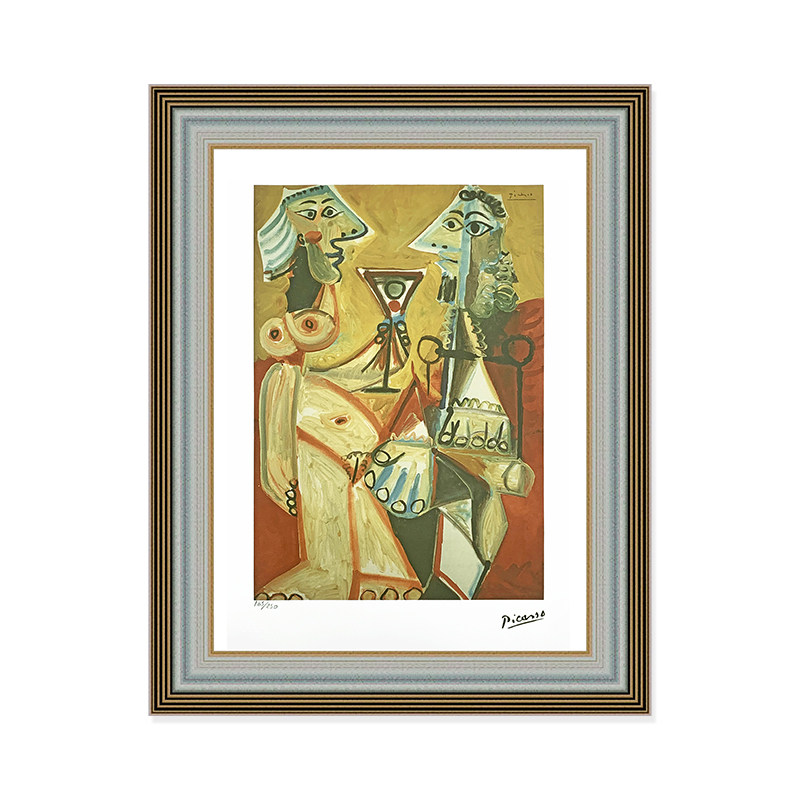 毕加索亲笔签名picasso 版画玄关装饰时尚小众抽象艺术挂画母与子