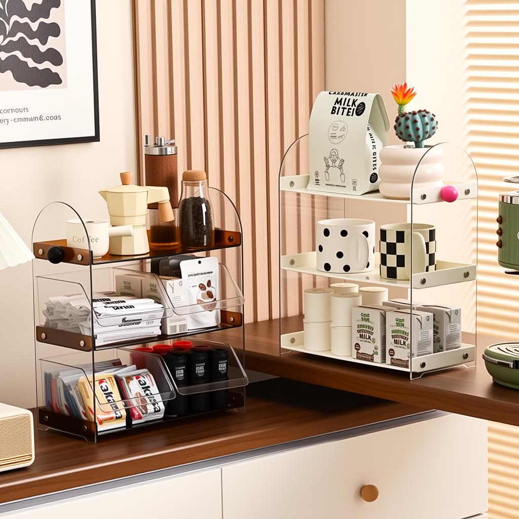 中古风杯子收纳置物架家用桌面餐边柜高级感轻奢咖啡杯茶杯收纳架