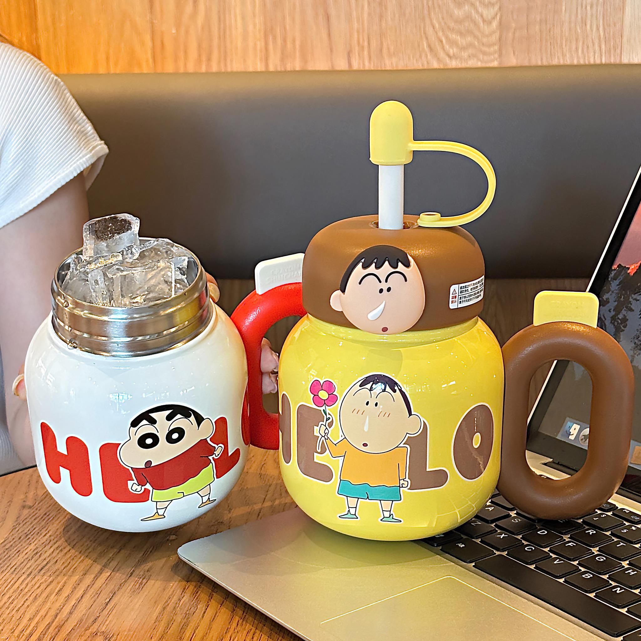 蜡笔小新保温杯儿童上学专用吸管大肚杯316不锈钢保冷水杯大容量