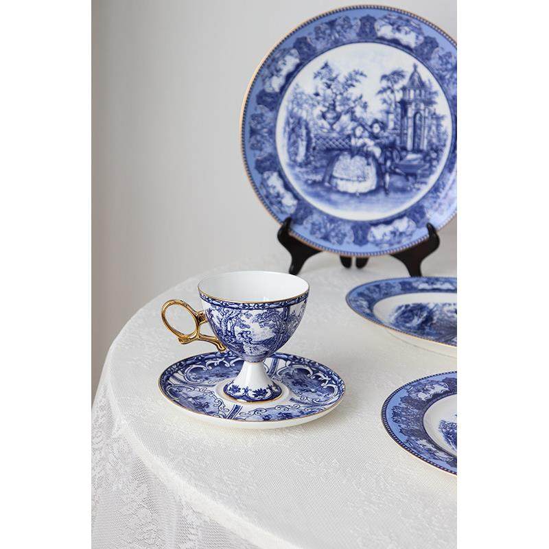 出口欧式覆古青花描金系列骨瓷精致高脚杯碟小奢华咖啡杯下午茶杯,餐饮具,咖啡杯,淘宝优惠券,粉丝福利购,淘宝优惠卷