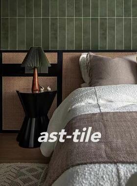 Asttile复古深绿工装咖啡店商业店铺外墙客厅全瓷仿古瓷砖75x300