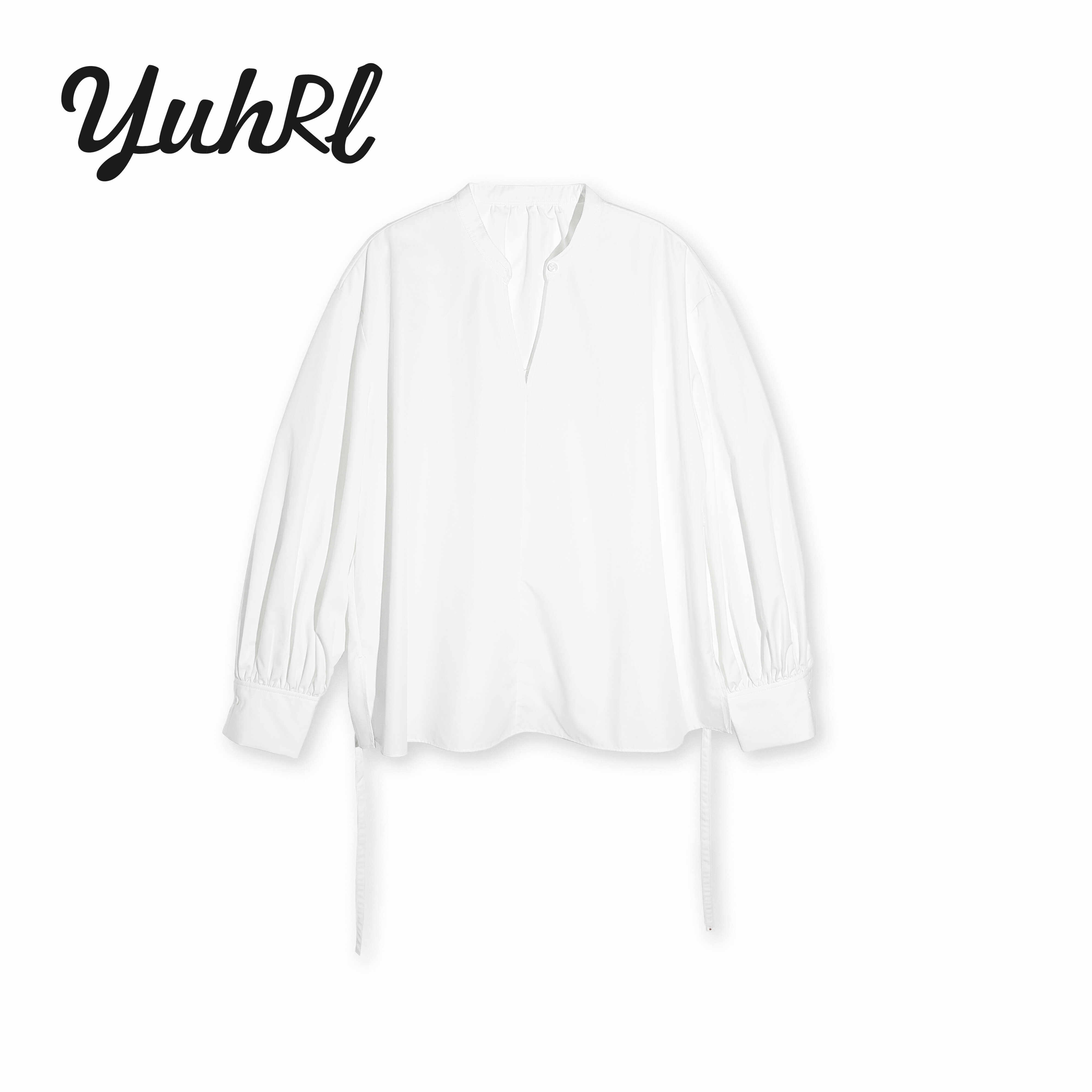 【百补官方直播】法式设计感V领免烫气质纯色衬衫上衣#70337