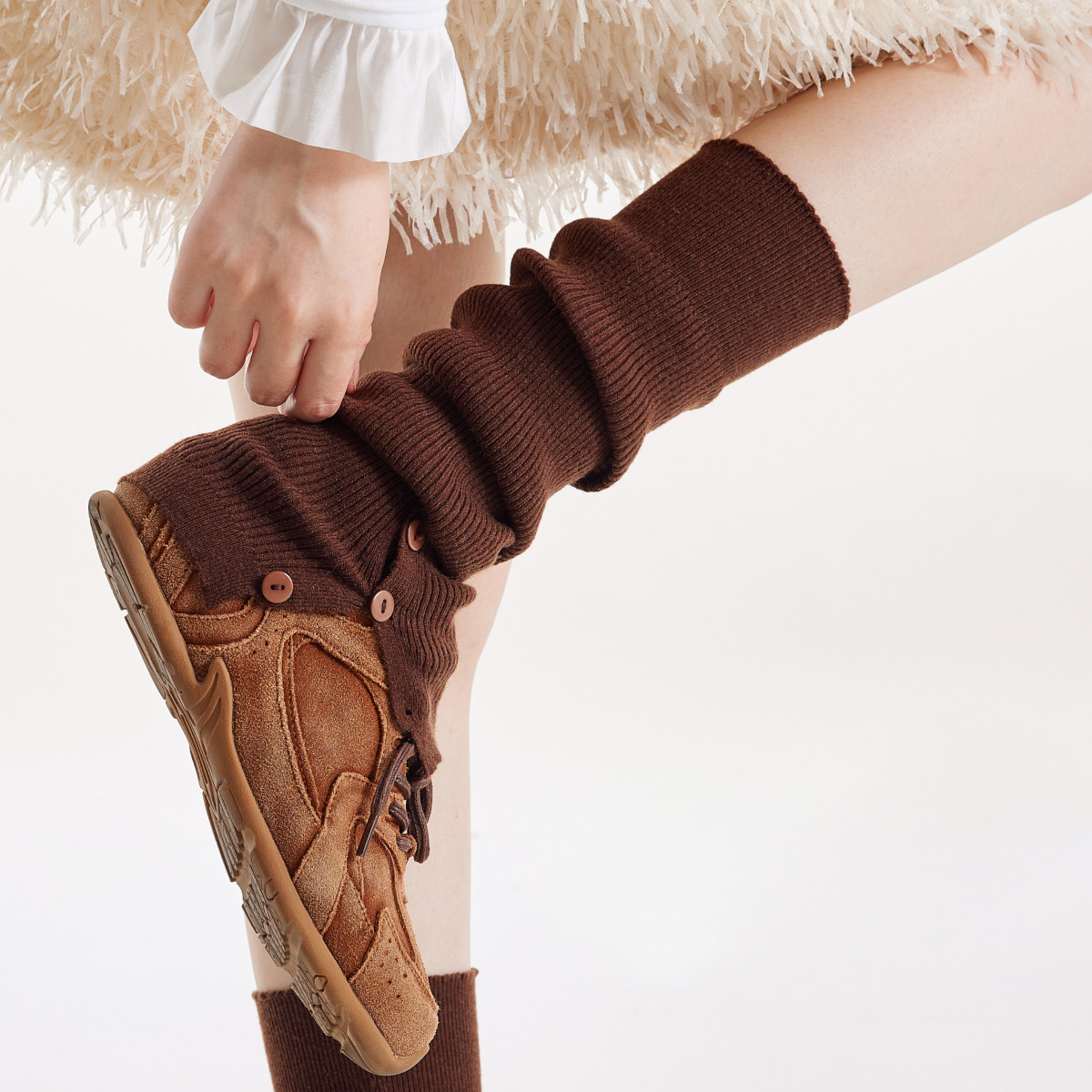 堆堆袜套女秋冬深棕色开叉纽扣设计感咖色长筒小腿套针织加长显瘦,女士内衣/男士内衣/家居服,长筒袜,淘宝优惠券,粉丝福利购,淘宝优惠卷