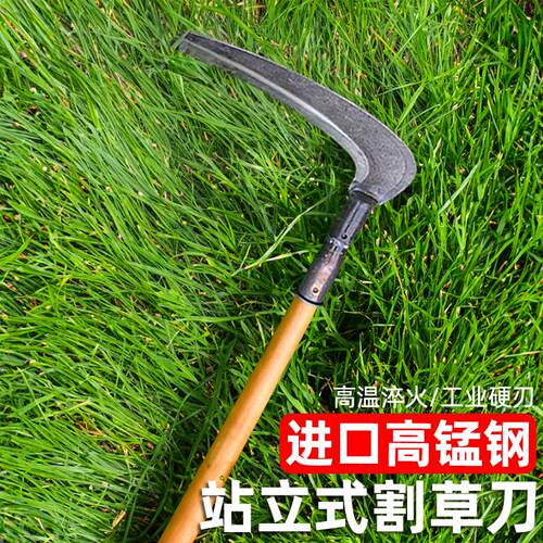 户外锰钢木柄镰刀大号割草刀大镰刀头割杂草牧草打草割芦苇衫刀