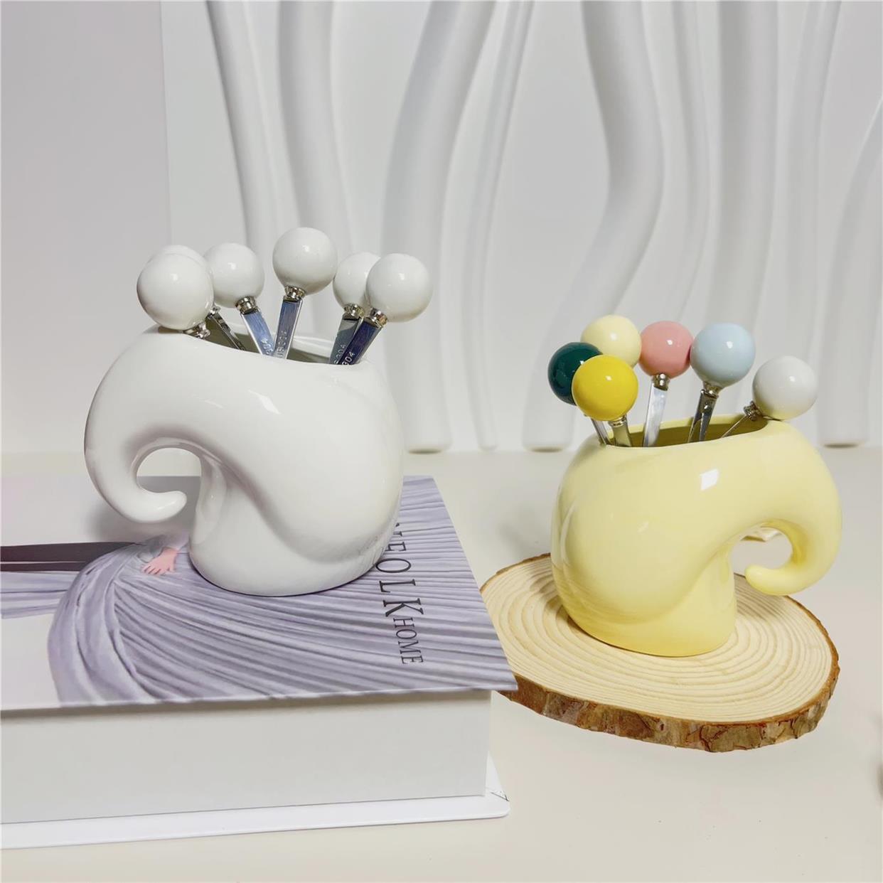 陶瓷水果叉套装304不锈钢彩色水果叉子【YTT】j