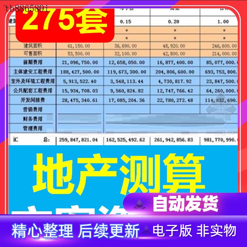 房地产项目楼盘投资成本利润测算财务可研计算套表格带公式ex模板