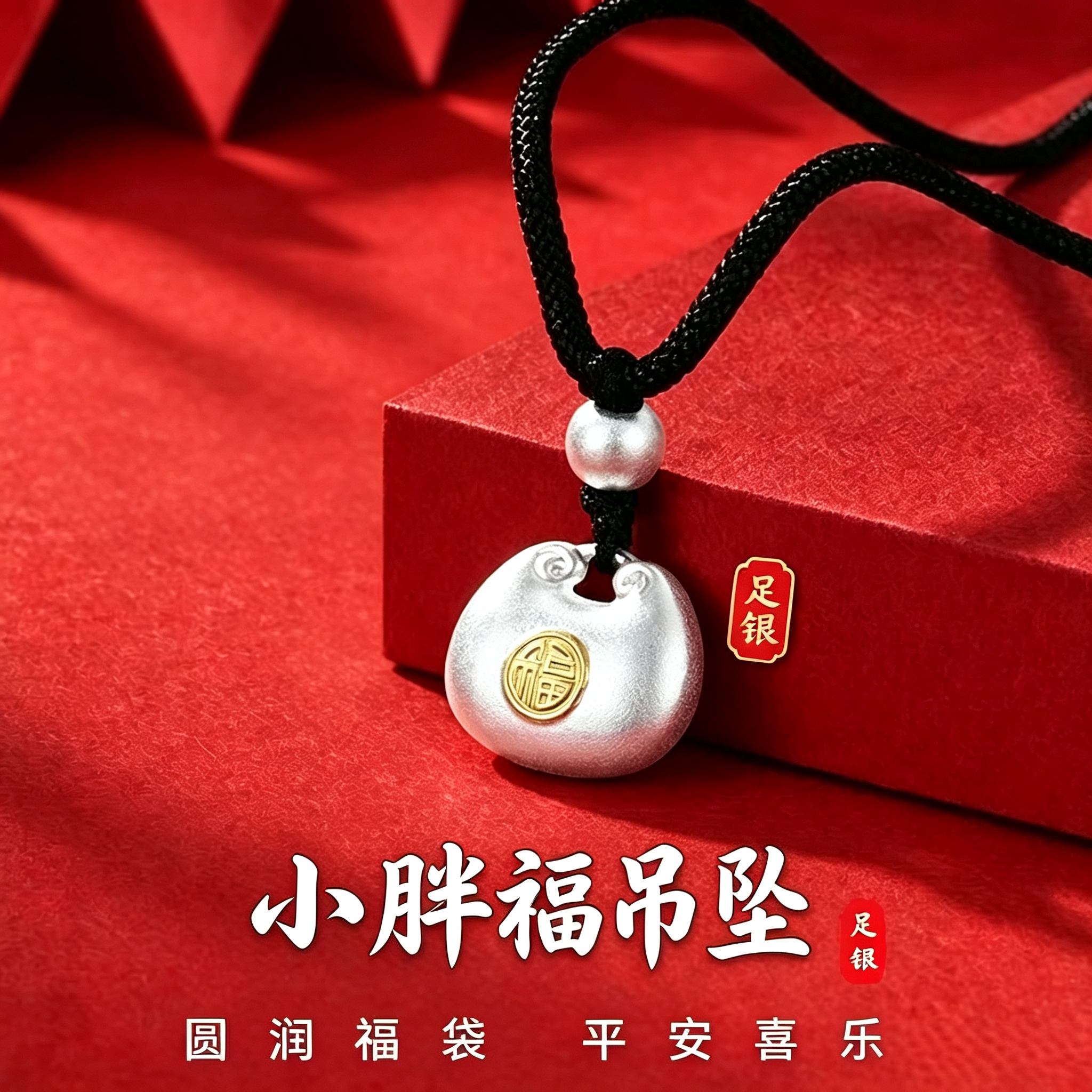 品牌正品足银999小胖福吊坠实心