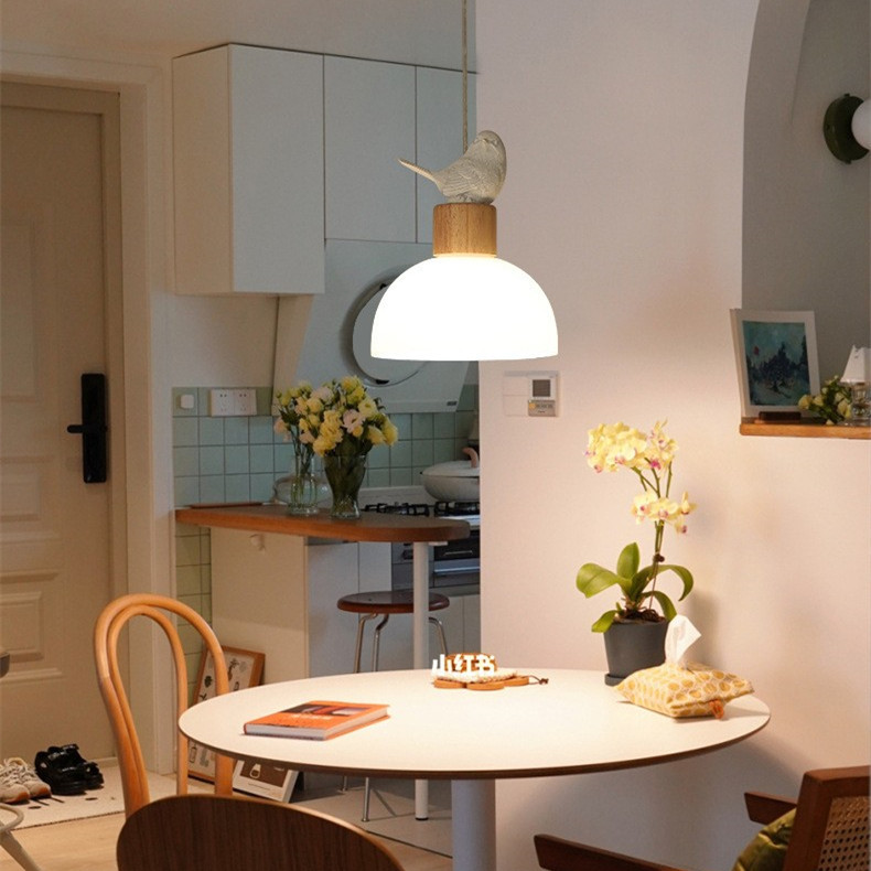 北欧现代简约餐厅吊灯创意个性led小鸟吊灯日式灯饰实木吊灯6206