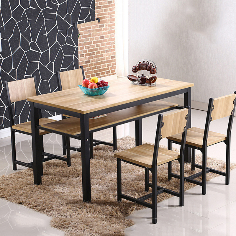 家用餐桌4人位饭店钢木快餐桌椅6人位多人餐吃饭桌子组合桌面