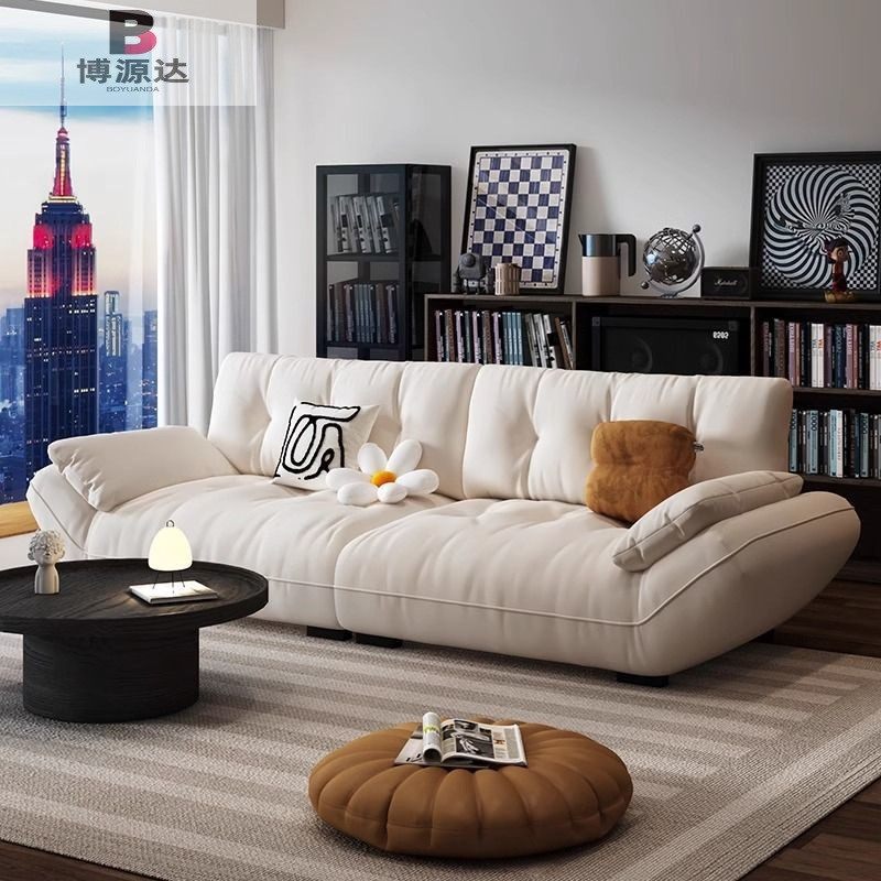 意式帆船沙发轻奢小户型家用客厅沙发简约科技布艺直排三人位沙发