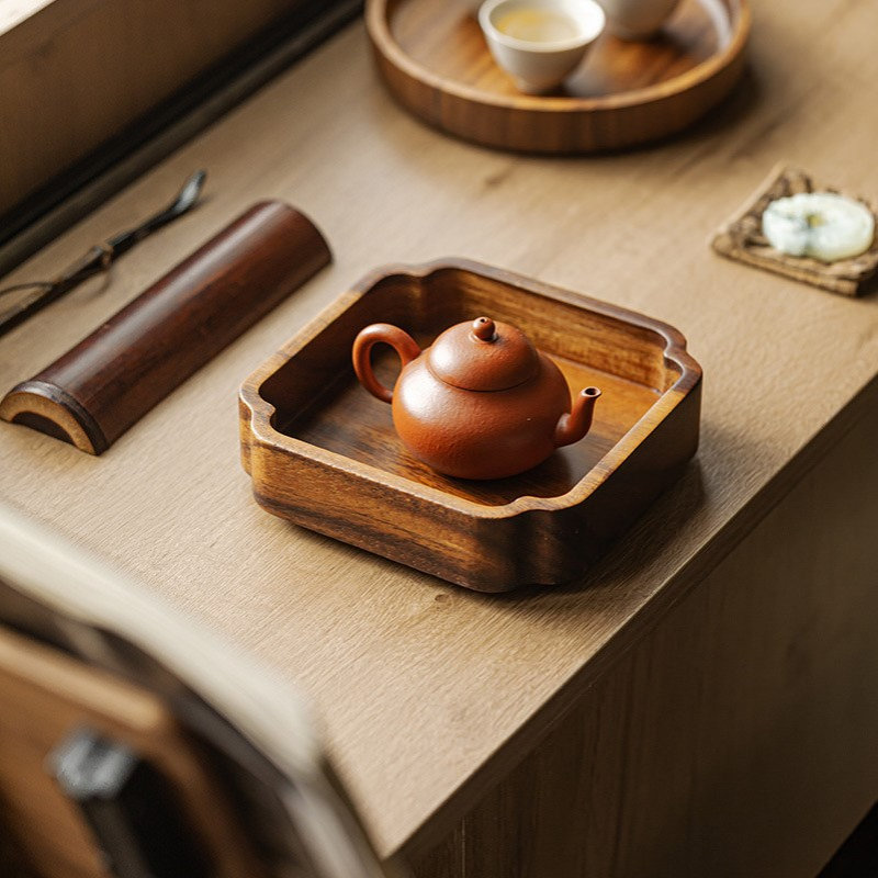 观岚中式胡桃木复古茶托盘干泡台家用实木百搭茶承果盘茶道配件