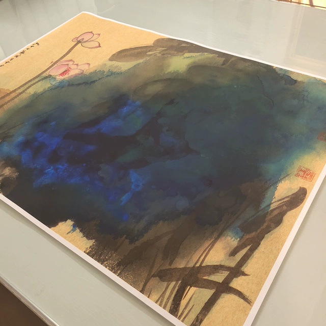 张大千泼墨重彩荷花中式书画真迹微喷仿真复制临摹国画酒店装饰画图片