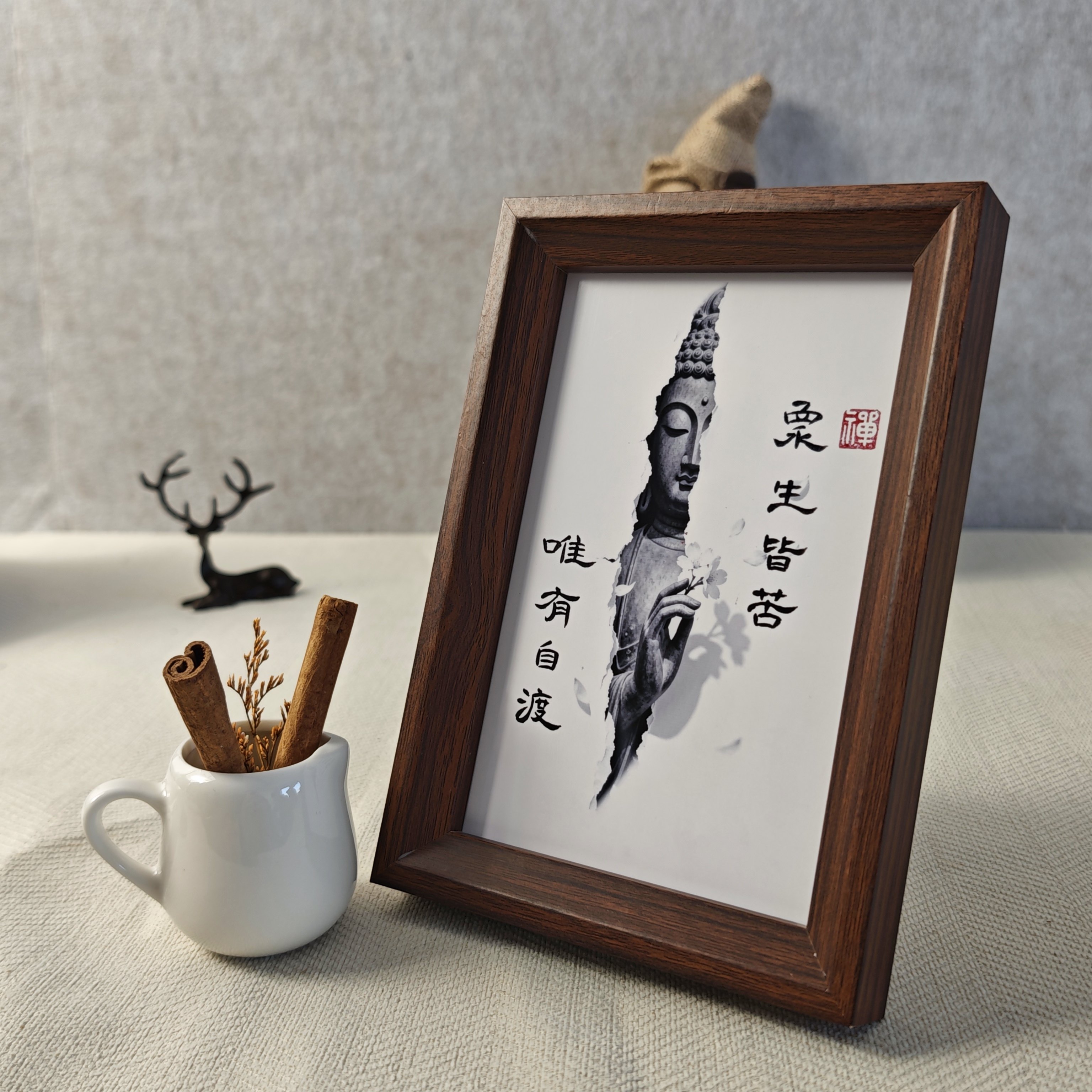 佛像桌面禅意氛围感装饰画框