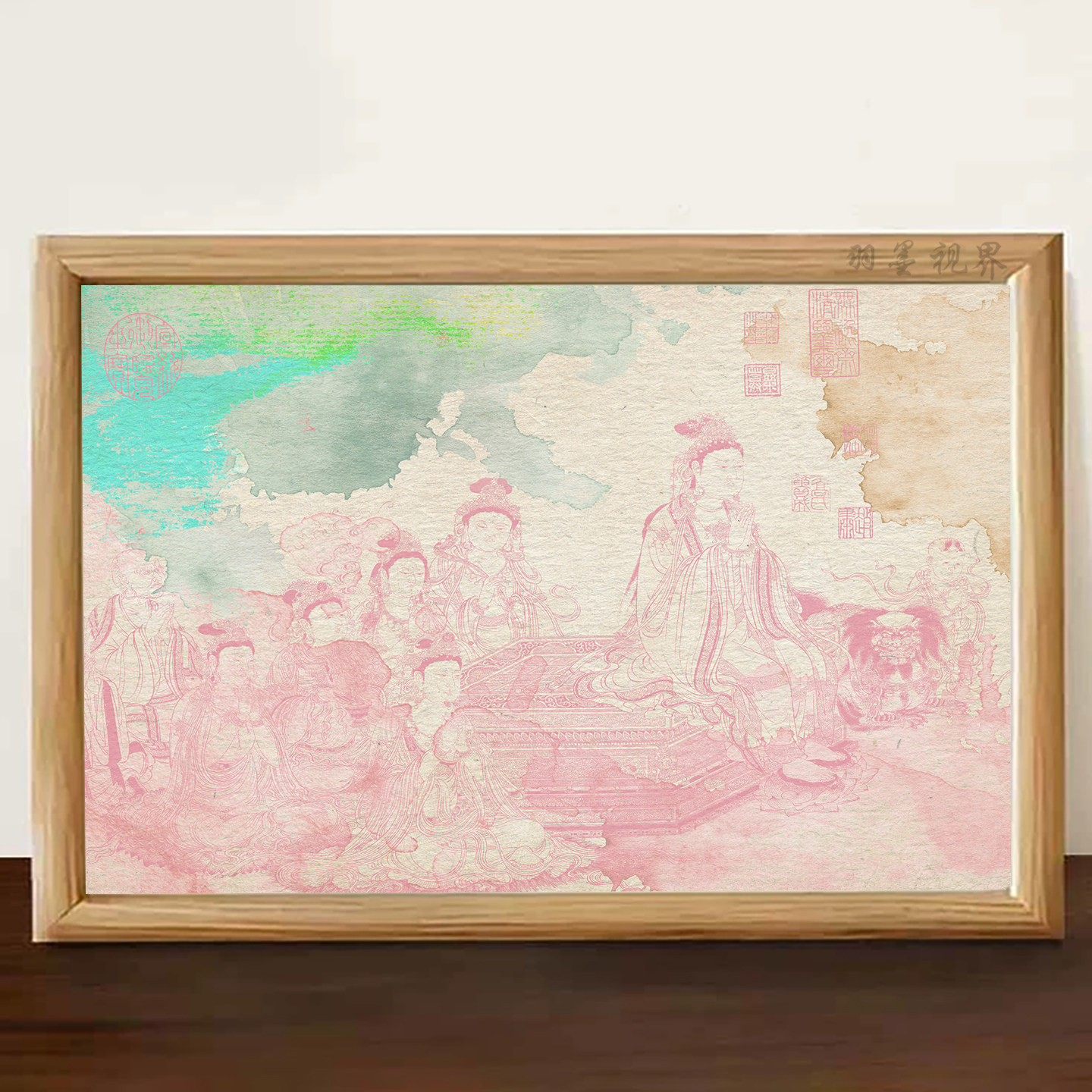 国风淡彩禅意佛像群像装饰画现代简约客厅卧室背景墙艺术挂画