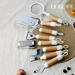 LINKE邻可 ·日式厨房多功能杂件工具 不锈钢硅胶木柄烹饪烘焙工