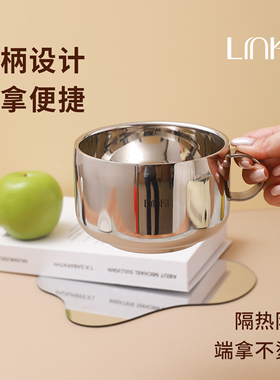 Linke邻可 316L不锈钢防烫碗宝宝吃饭双层隔热防烫碗辅食备菜碗