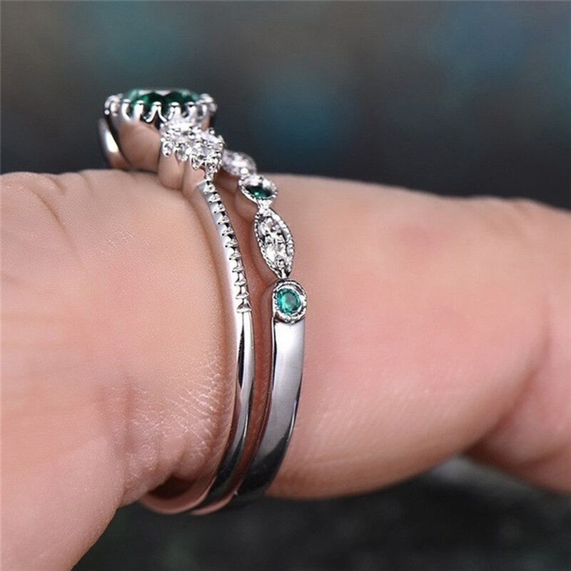 网红S925 New Inlaid Emerald Zircon Ring Moissan Diamond Enga