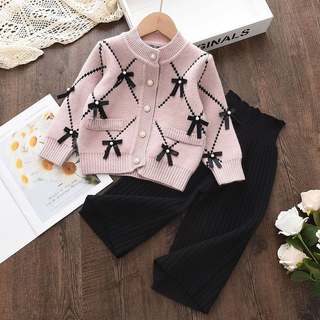 网红Melario Girls Clothes Sets Cardigan Winter Bow Baby Swea