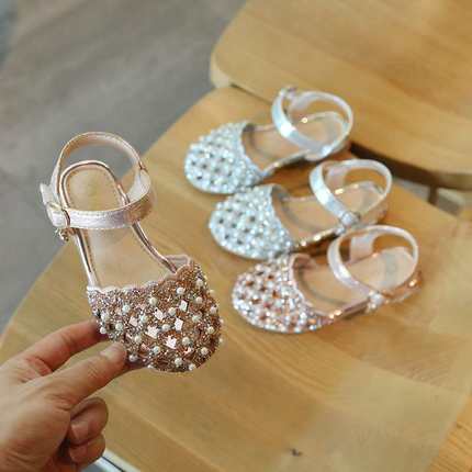 网红Summer girls princess sandals sequined rhinestones girls