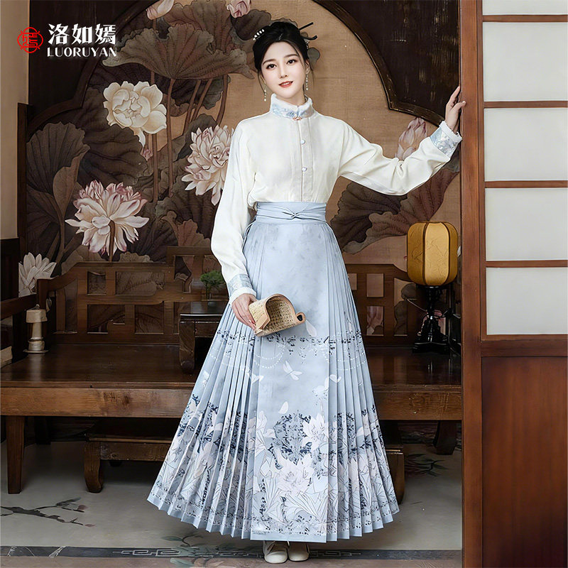 洛如嫣原创爆款【青花瓷】马面裙新中式冬季淡雅国风汉服套装,女装/女士精品,汉服半身裙,淘宝优惠券,粉丝福利购,淘宝优惠卷