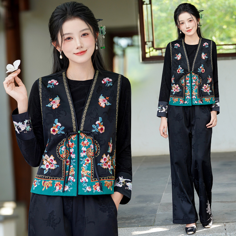 洛如嫣新中式绸缎提花马甲上衣