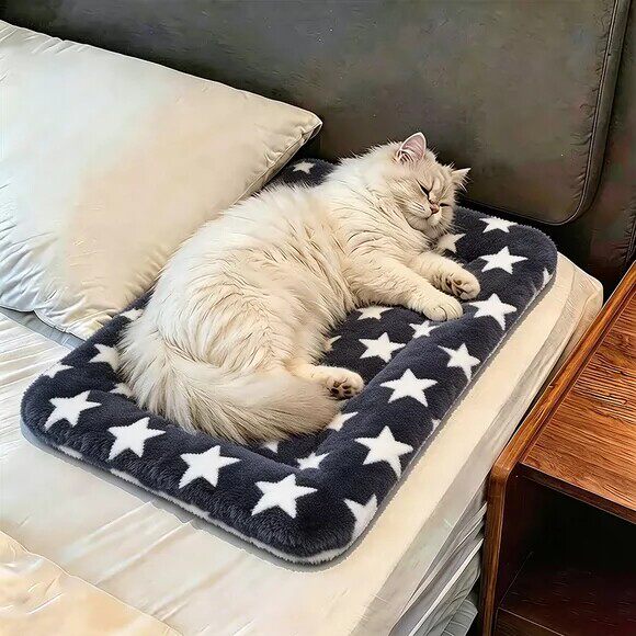 猫窝垫子猫毯子冬季睡觉用保暖猫咪通用毛绒三层加厚星星防寒舒适