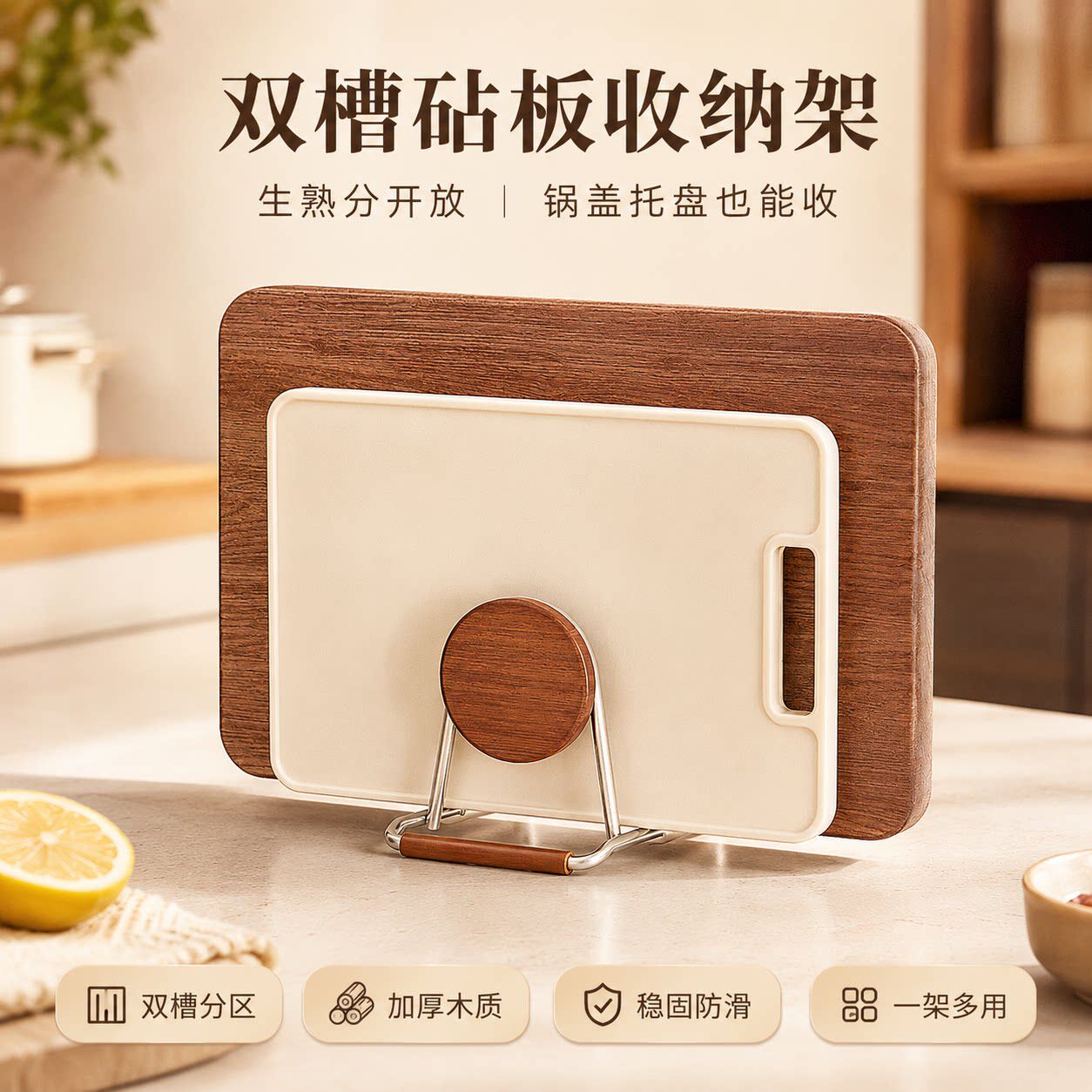 中古风砧板架厨房台面收纳置物架锅盖架子案板菜板放置架垫不锈钢