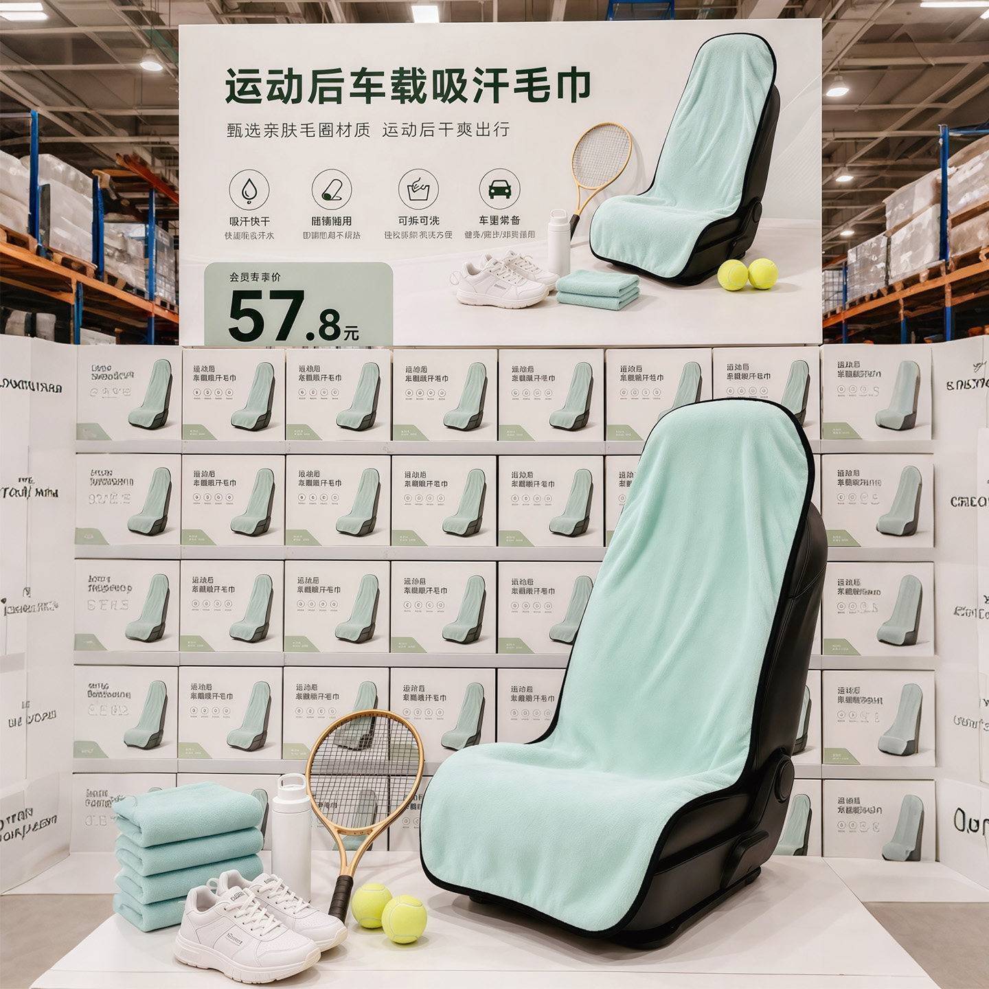 运动车载吸汗毛巾驾驶吸汗垫巾网球羽毛球开车健身房跑步速干铺巾