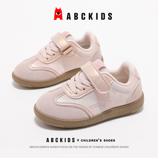 ABCkids童鞋女童运动鞋秋季儿童鞋刺绣休闲板鞋魔术贴女孩德训鞋