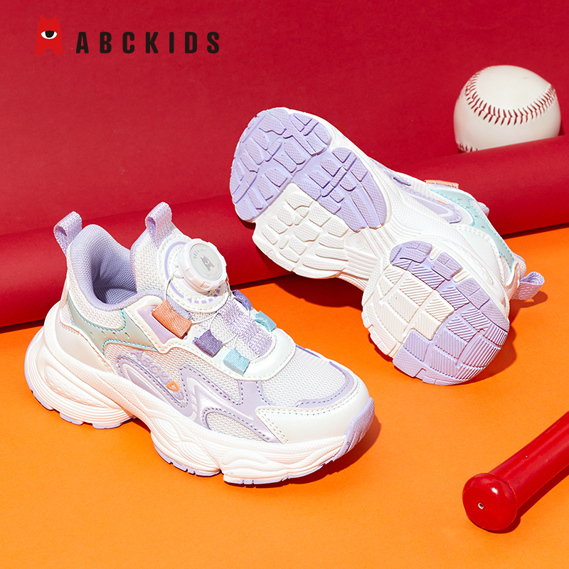 ABCkids童鞋女童运动鞋2025秋冬新款儿童鞋子网面软底加绒跑步鞋